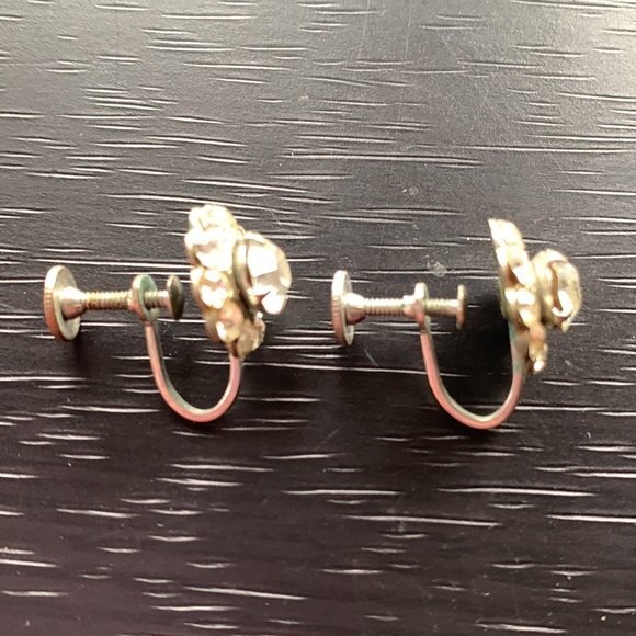 Vintage Flower Rhinestone Screw Back Earrings - Picture 3 of 4